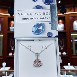 BP Lab Created Blush Morganite‎ Necklace Rhodium Plated Pink Rhodolite NWT